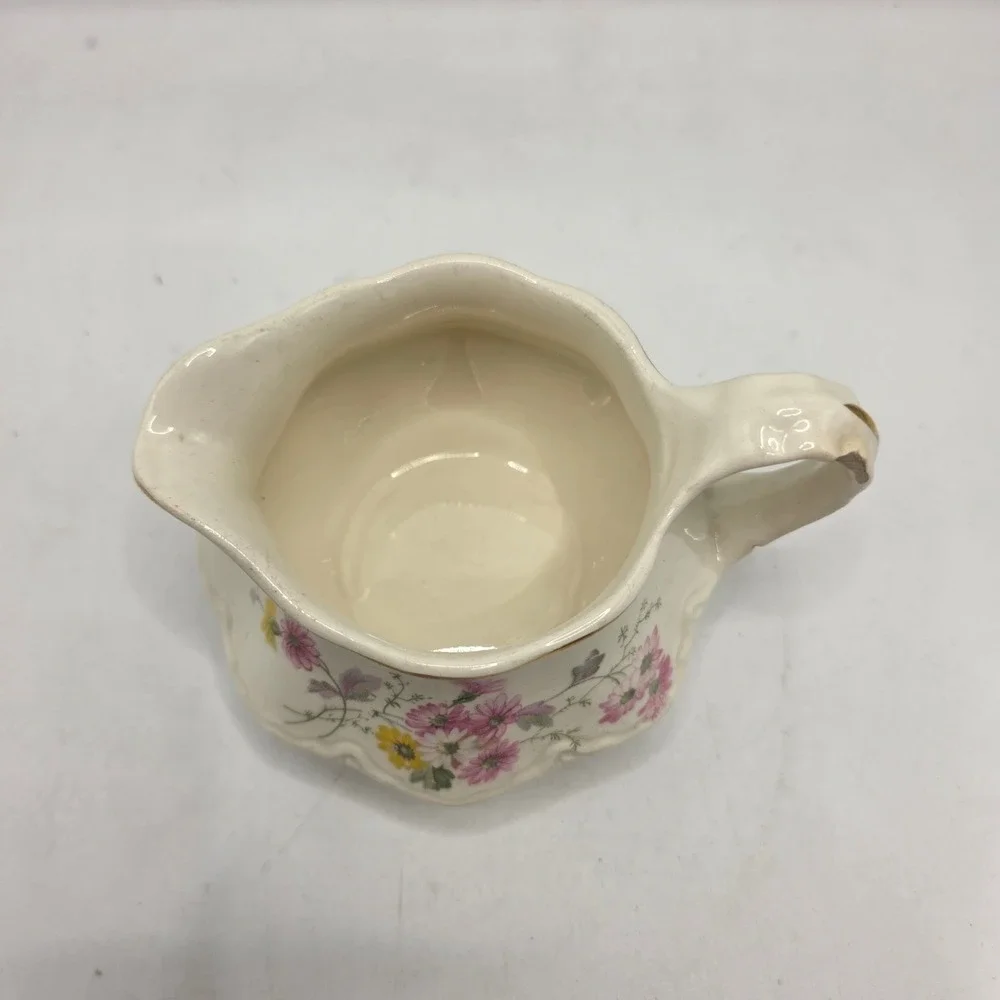 Homer Laughlin Creamer Vintage Floral Ceramic Gold Trim 1948 Made in USA C48N6